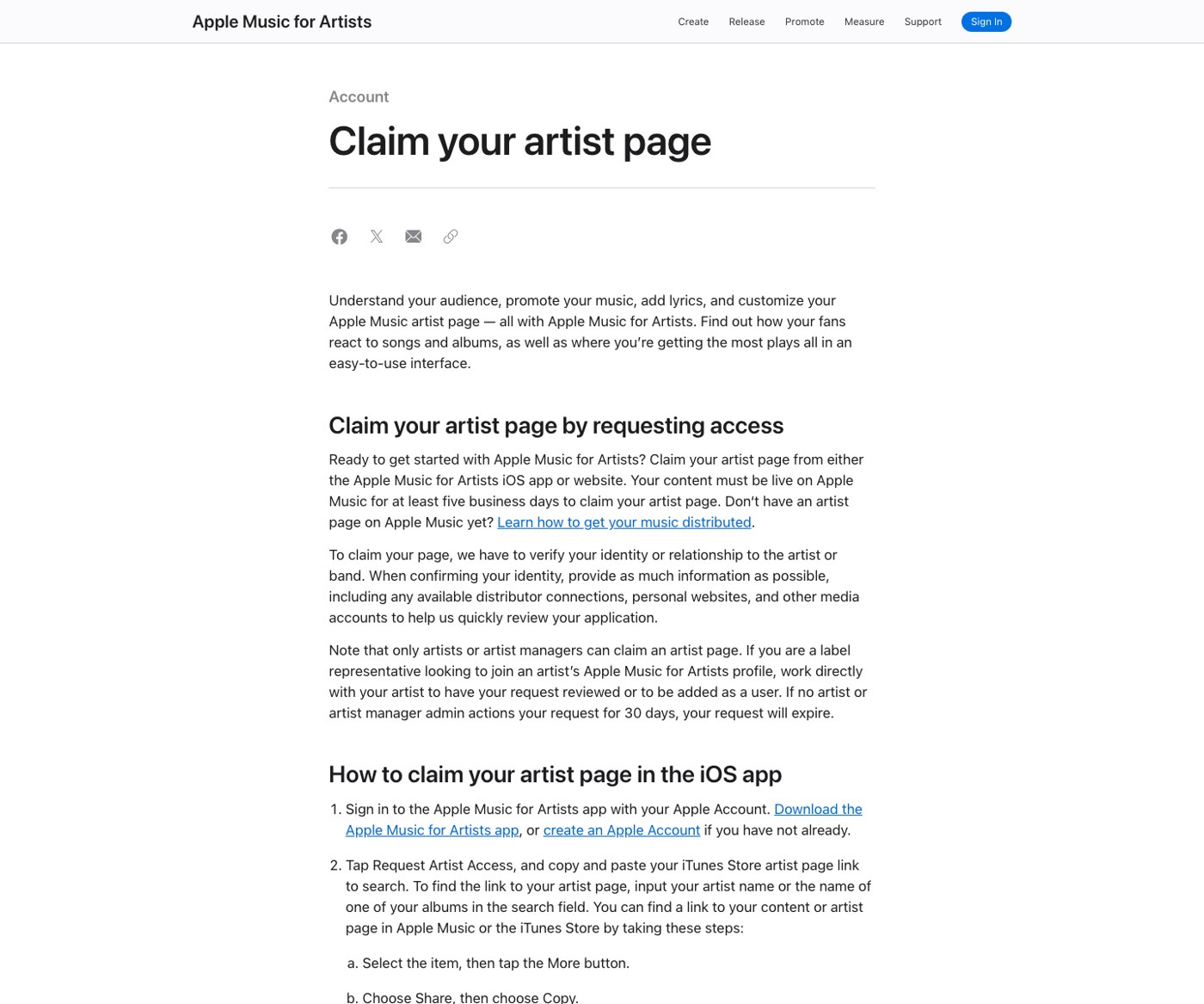 Apple公式のアーティストページ申請条件