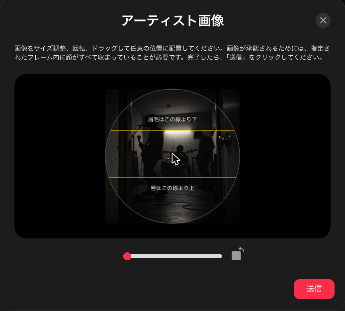 シルエットの写真をトリミング画面に入れた状態