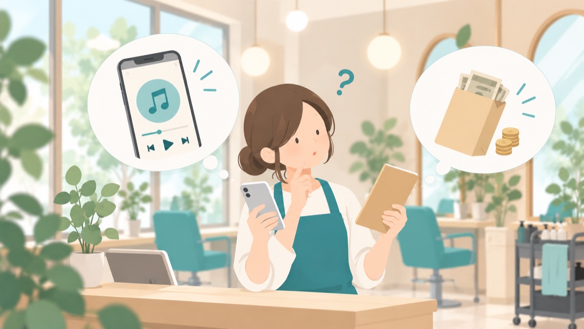 JASRACへ支払ってもAmazon Musicは店で流せるのかを考えるイラスト