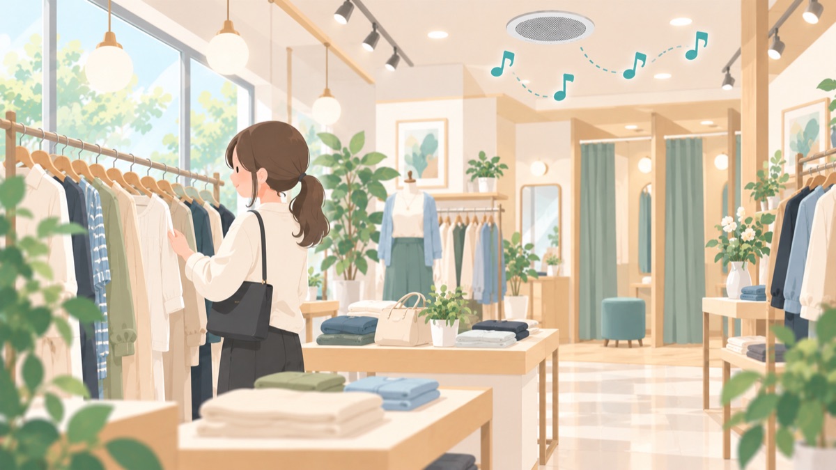 アパレル店の売場と試着室のイラスト