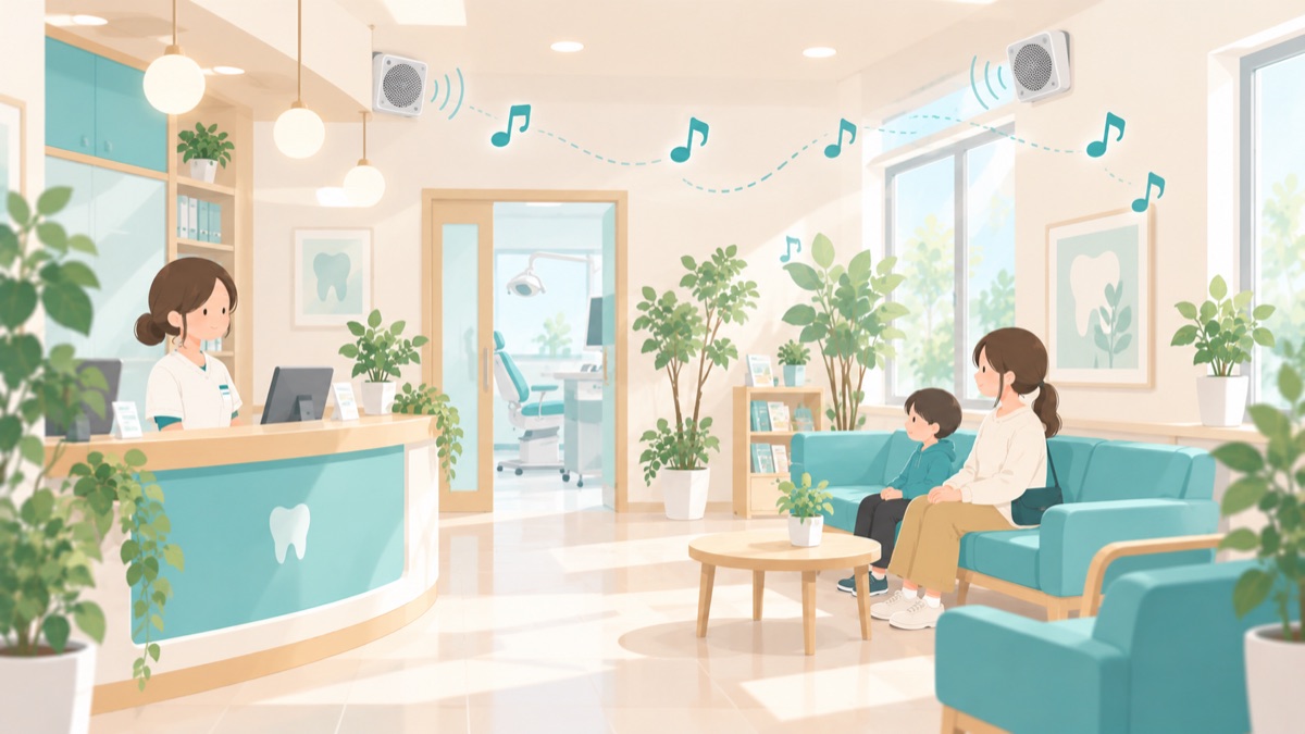 待合室に置いたスピーカーのイラスト