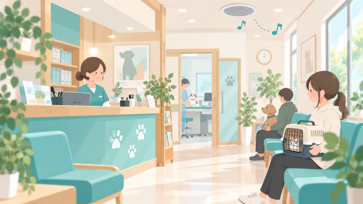動物病院の受付と待合のイラスト